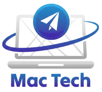logo pc bleu avec écrit "Mac Tech" en dessous