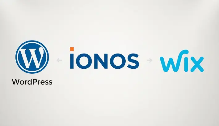 logos de wordpress, ionos, et wix sur une ligne