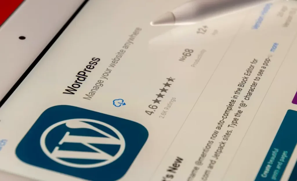 écran d'iPad montrant l'application WordPress