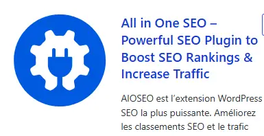 logo de l'extension officiel All in one seo avec titre à droite et description