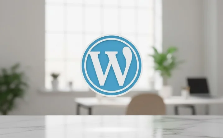 Logo WordPress avec un arrière plan de salle à manger