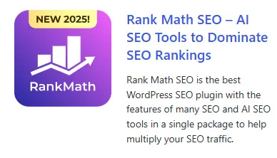 logo de l'extension officiel rank math avec titre à droite et description