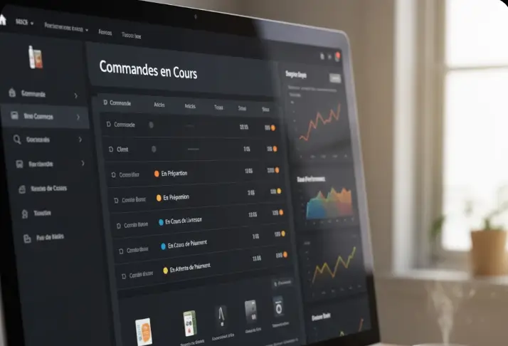 écran pc affichant une boutique e-commerce avec les commandes en cours