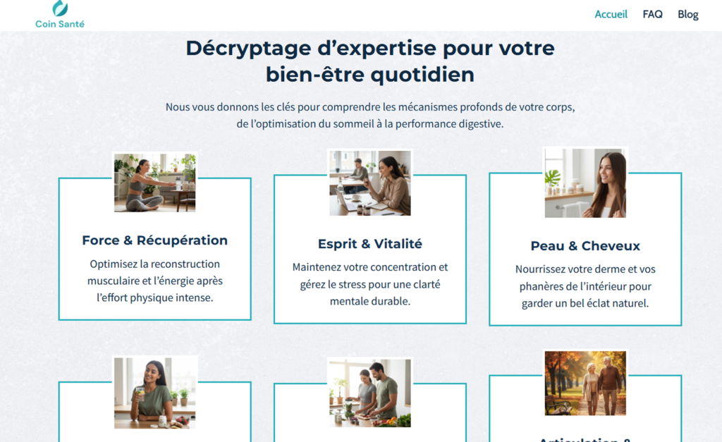 Page web des différentes catégoris de compléments alimentaires
